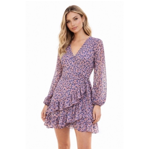 1. State Dresses & Skirts - 1. State Floral Ruffle Balloon Sleeve Mini Wrap Dress